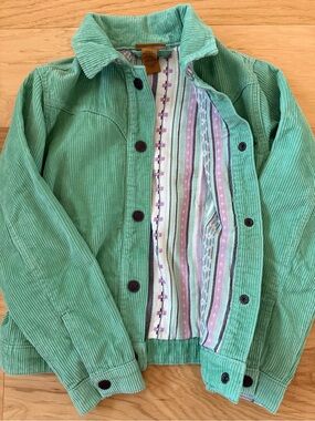 Wrangler Kids Mint Green Corduroy Jean Jacket with Patterned Lining